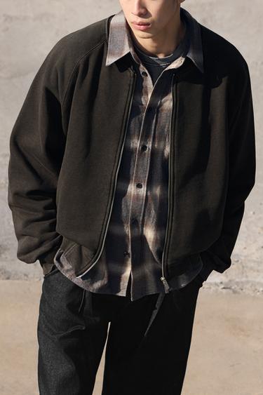 Zara 水洗飛行員夾克 - 棕色