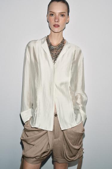 قميص منسدل ZW COLLECTION - أبيض مكسور الخاص بـ Zara