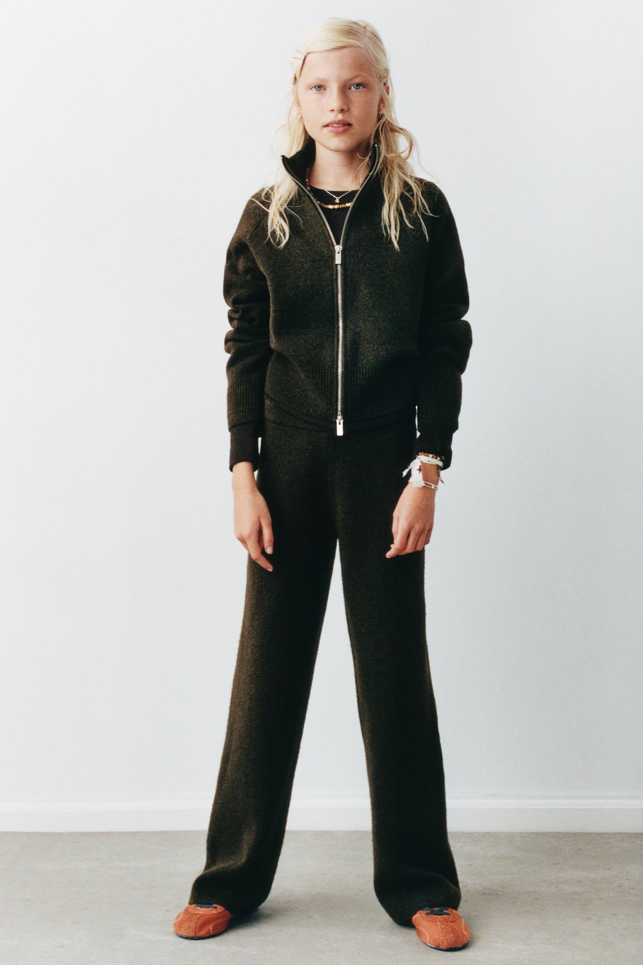 WIDE-LEG KNIT PANTS — Khaki