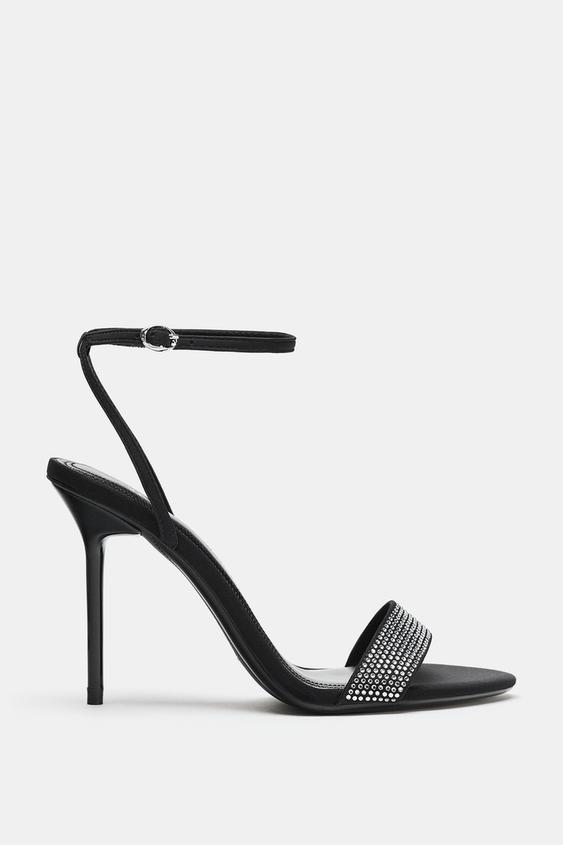 Zara RHINESTONE HEELED SANDALS - Black - Image 0