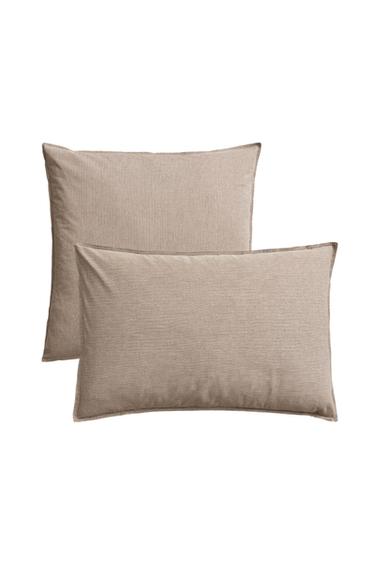 FADED STRIPED COTTON PILLOWCASE - Brown by Zara