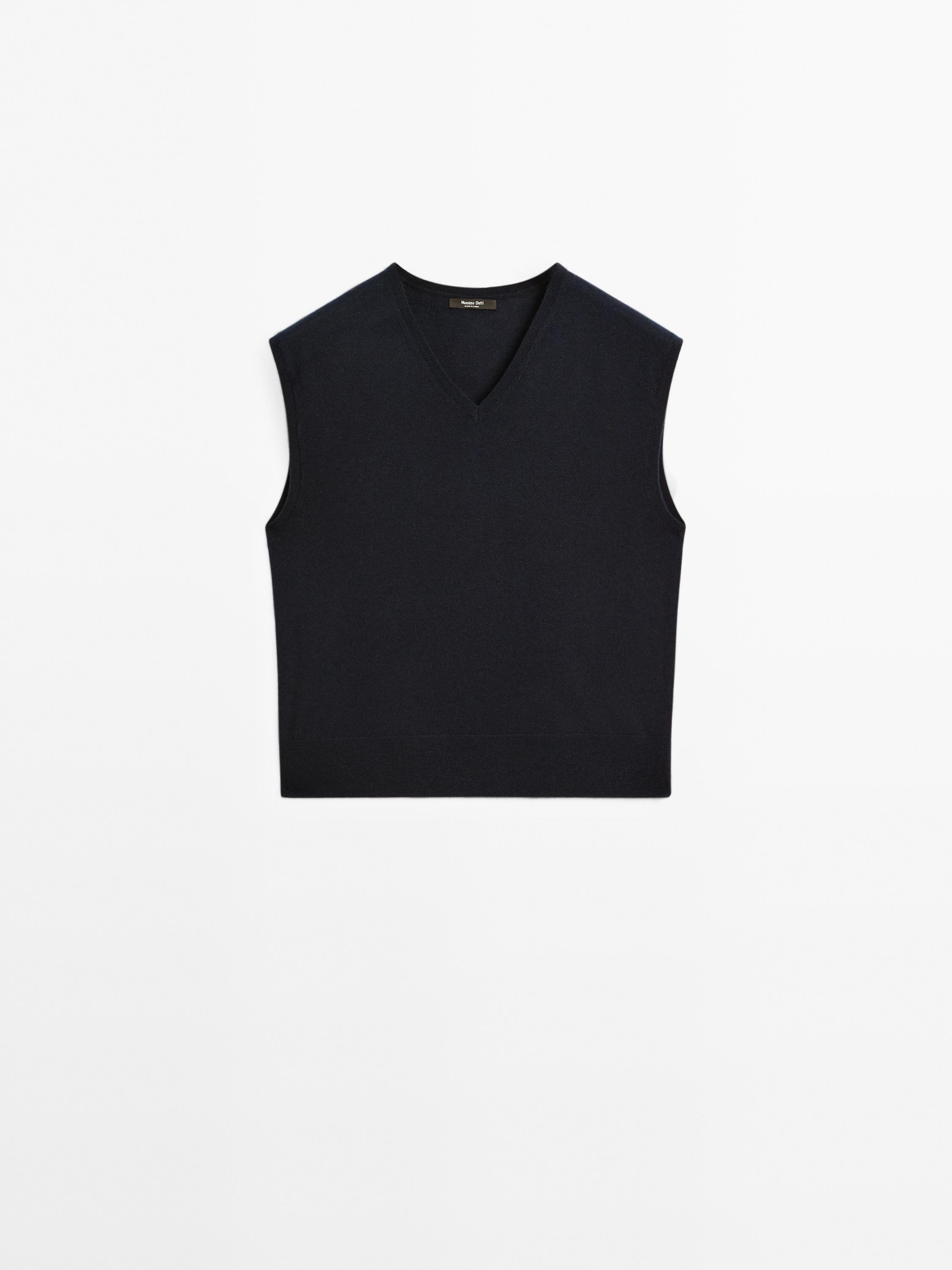 Veste sans manches courte laine à col en V