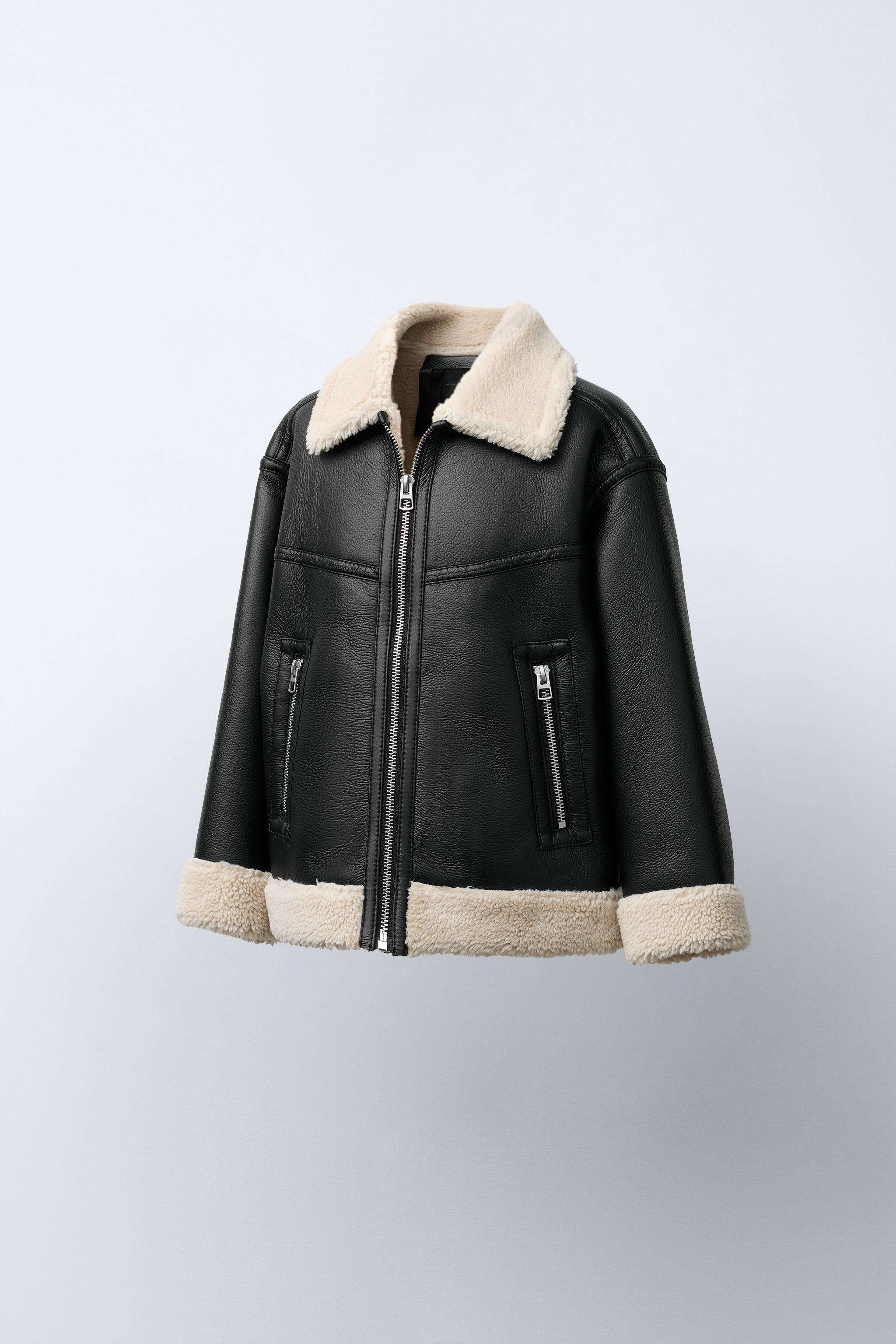 ラッキー DOUBLE FACED FAUX LEATHER SHEARLING JACKET - Black | ZARA United