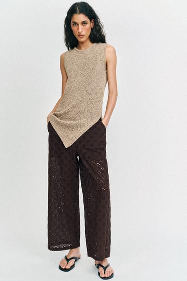 Zara CULOTTES WITH OPENWORK EMBROIDERY - Brown