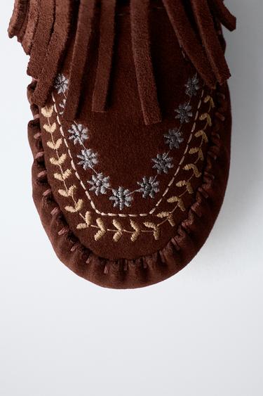 EMBROIDERED LEATHER BOOTS - Burgundy Red by Zara - Image 5