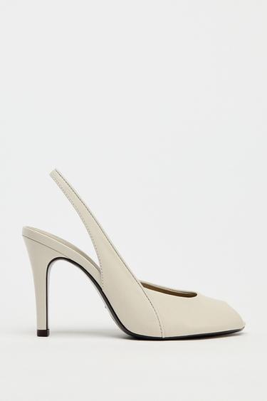 SANDALIA TACÓN PIEL ABERTURA - Blanco Crudo de Zara