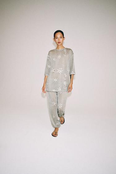 PANTALÓN BOMBACHO PUNTO HILO METALIZADO - Plata de Zara