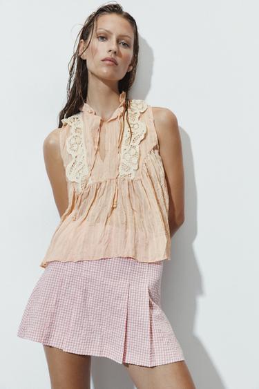 SHORT-SAIA XADREZ VICHY - Rosa / Branco da Zara