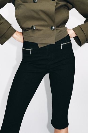 Zara Z1975 MID-RISE ZIPPER CAPRI JEANS - Black