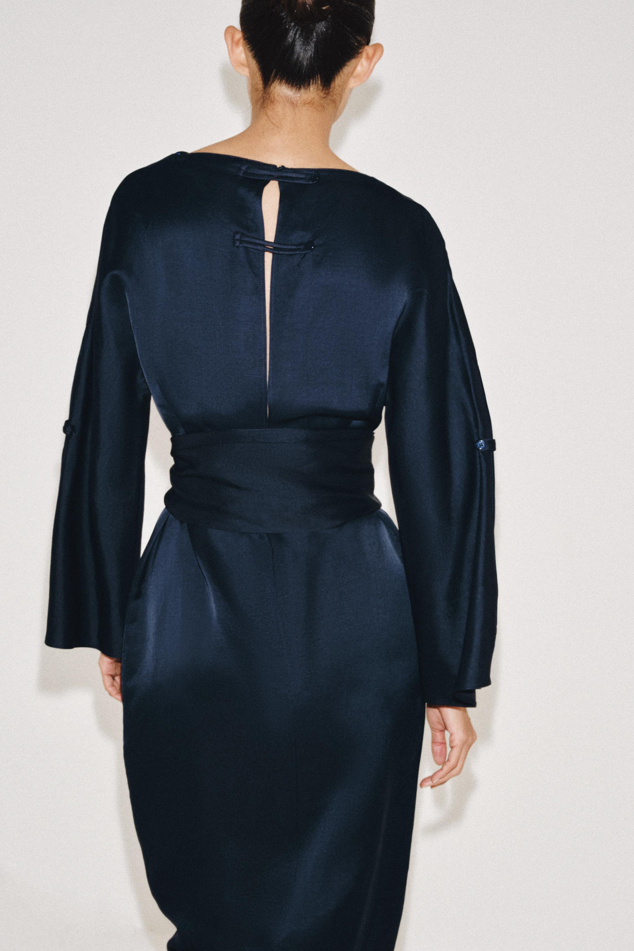 ZW COLLECTION LINEN BLEND BELTED MIDI DRESS - Blue | ZARA United States