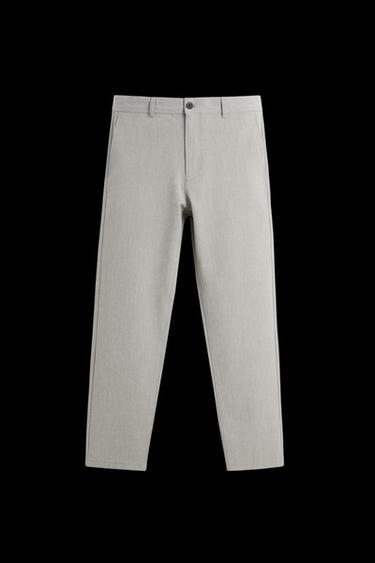 Zara TEXTURED STRETCH PANTS - Beige marl - Image 0