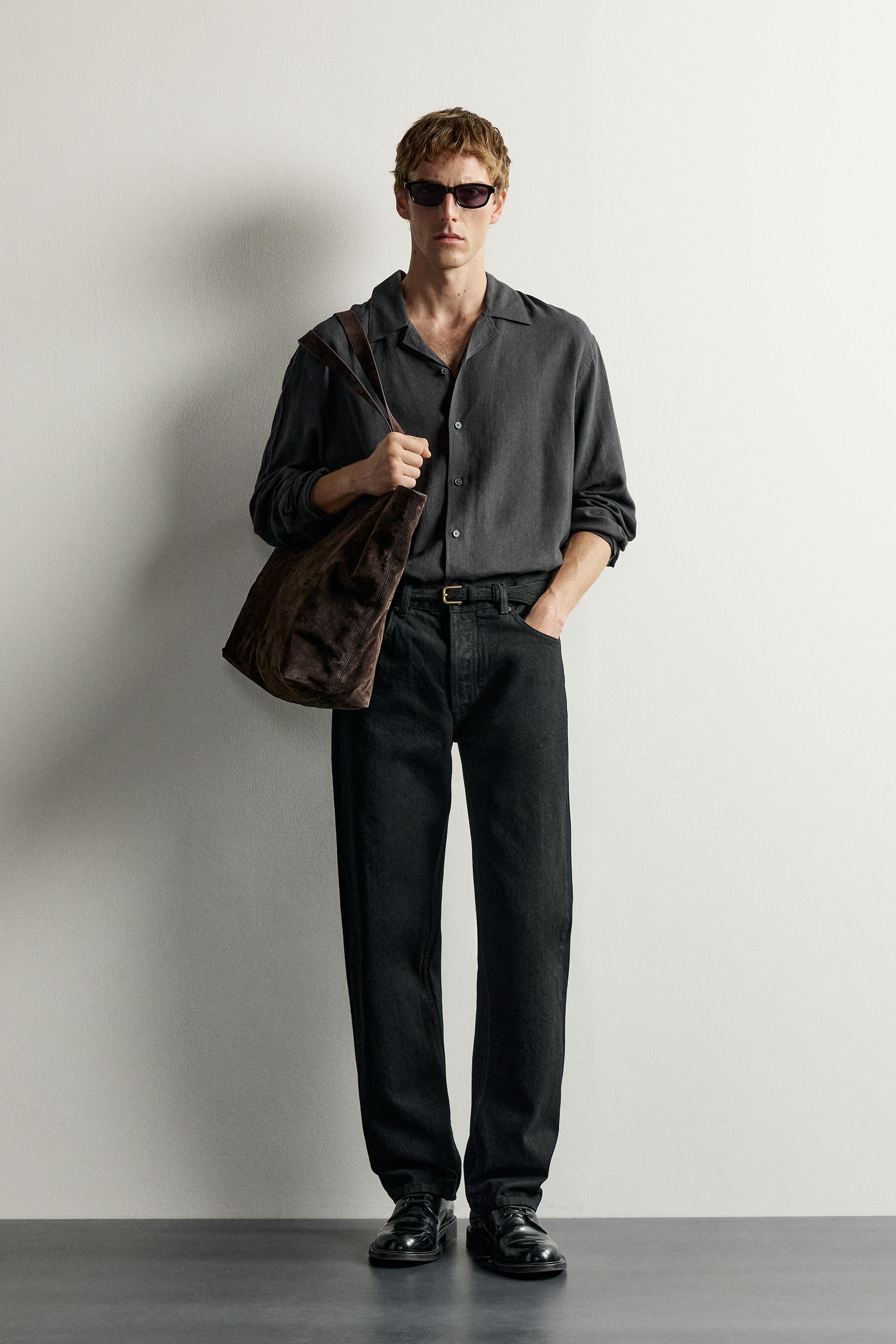 Мужские рубашки Zara VISCOSE-LINEN BLEND SHIRT