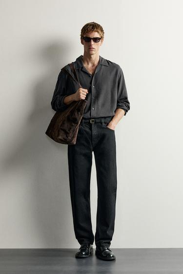 VISCOSE-LINEN BLEND SHIRT - Anthracite grey by Zara - Image 0