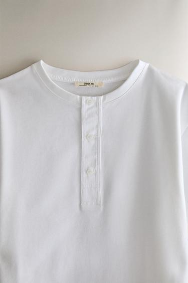COTTON T-SHIRT WITH BUTTONS - White by Zara - Image 1
