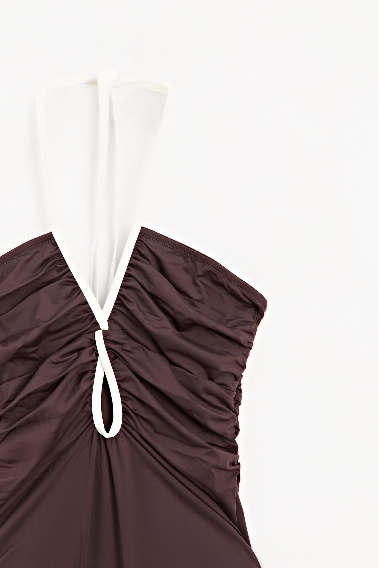 Swimsuit with contrast gathered detail — Brown