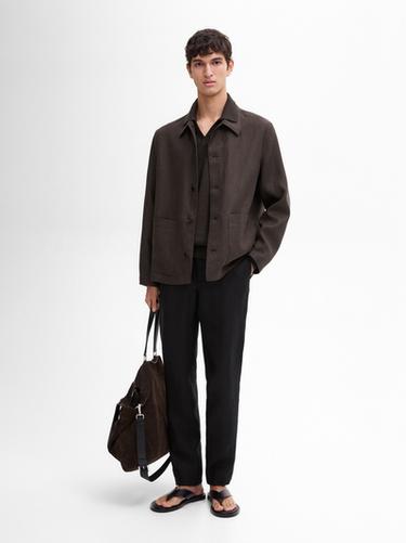 Zara 100% linen tapered fit trousers - Black - Image 0