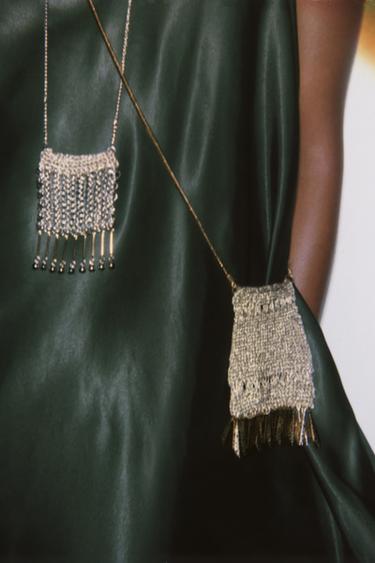 METALLIC MESH FRINGE MINI BAG - Gold / Silver by Zara - Image 0