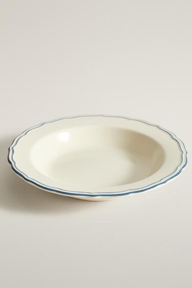 WAVY RIM EARTHENWARE SOUP PLATE — Blue 2