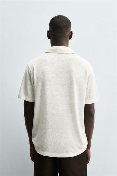 HEMP/VISCOSE KNIT POLO SHIRT - Ecru by Zara - Image 2