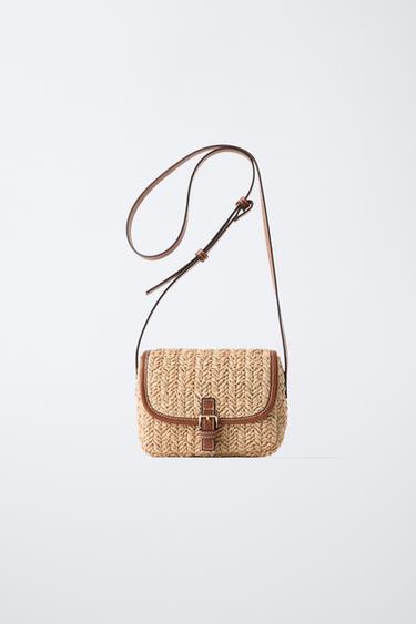 Zara RAFFIA EFFECT CROSSBODY BAG - Off White