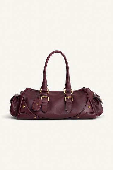 Zara LIMITED EDITION LONG LEATHER BAG - Burgundy Red