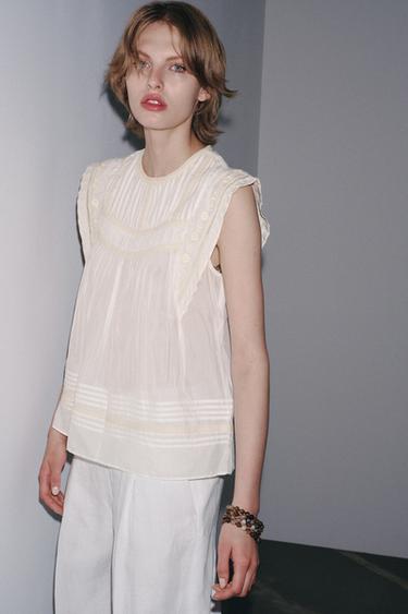 ZW COLLECTION EMBROIDERED BLOUSE - Ecru by Zara - Image 3