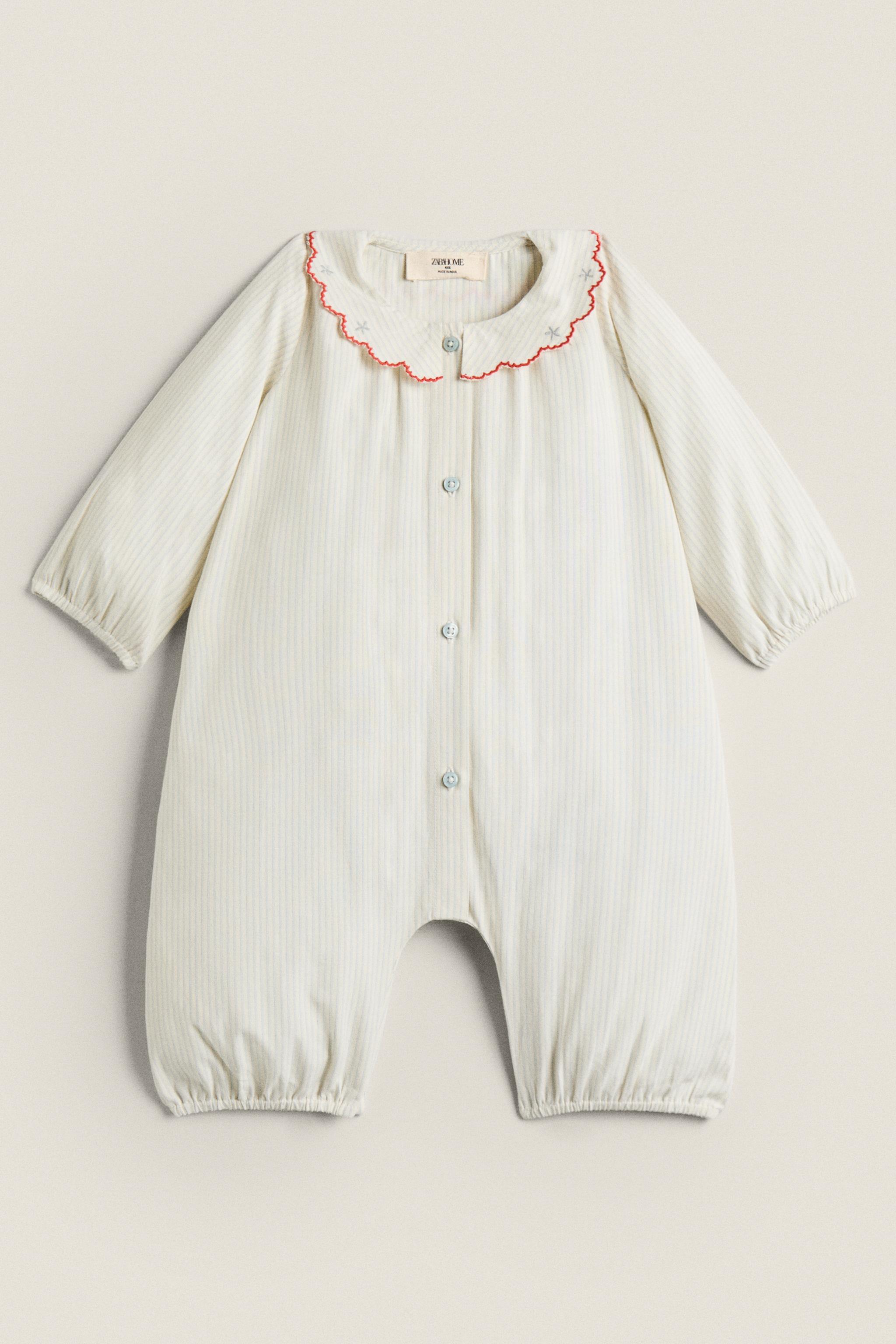 CHILDREN'S BODYSUIT WITH EMBROIDERED FLORAL COLLAR 