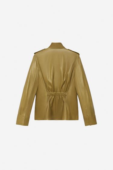BLOUSON EN CUIR 100 % - THE ITEM ZARA WOMAN - Vert olive de Zara - Image 4