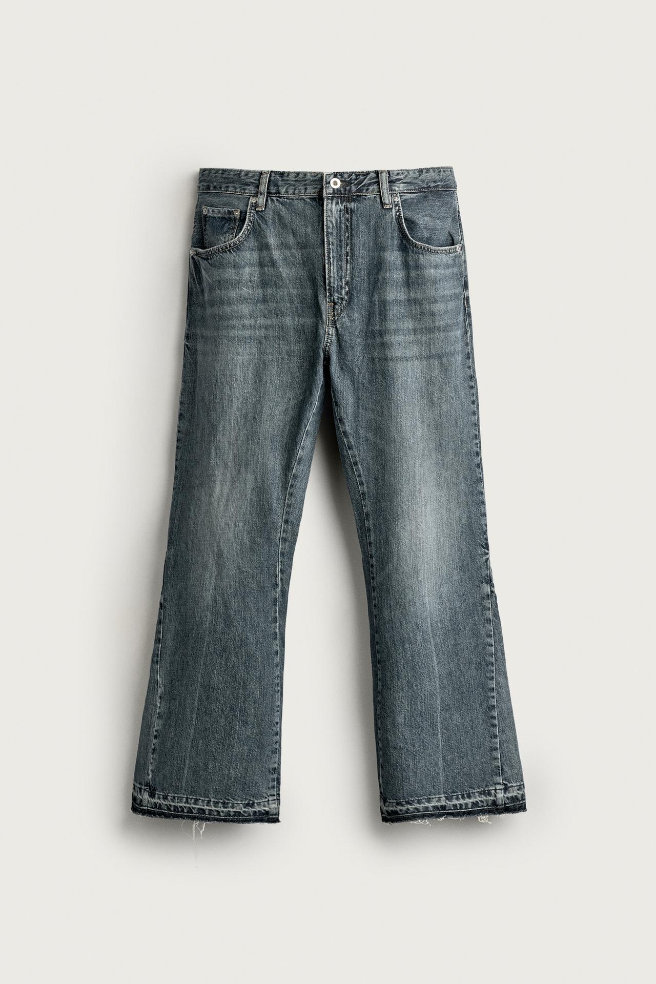 DISTRESSED FLARE FIT JEANS — Blue / Green