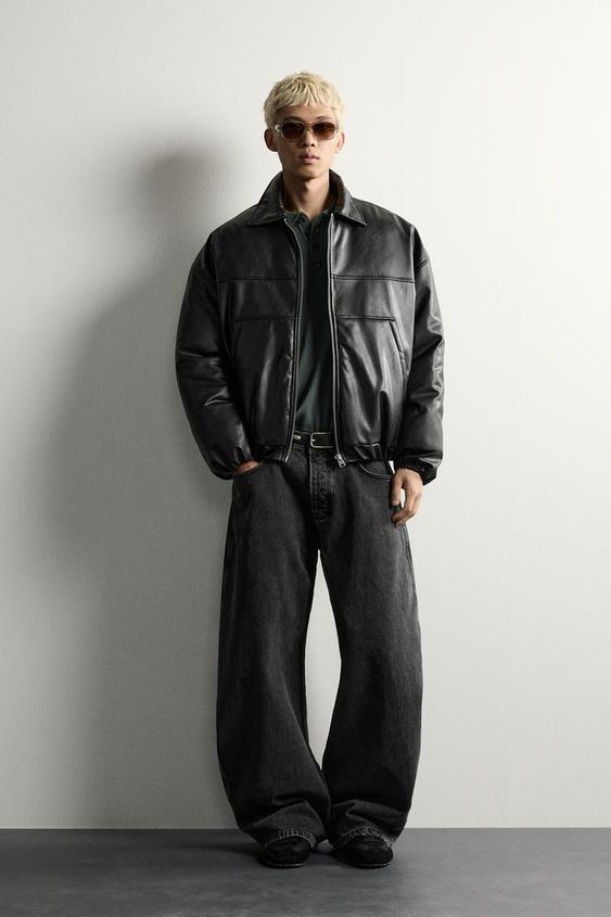 LEATHER-EFFECT PUFFER JACKET - Black by Zara - Image 0
