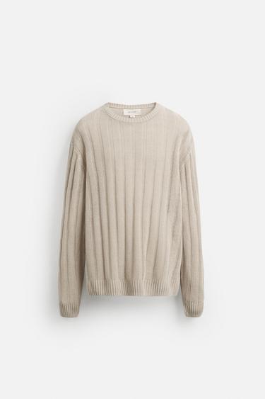 100% LINEN RIBBED SWEATER - Stone by Zara