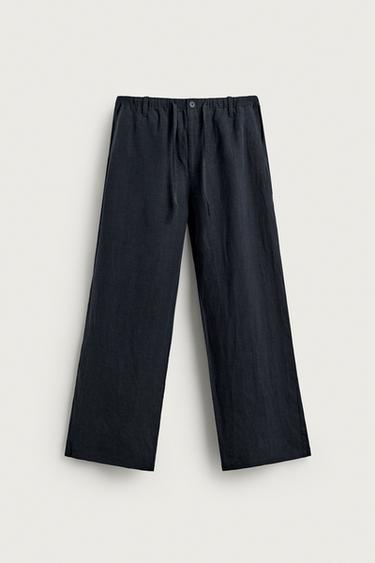 100% 린넨 릴렉스핏 팬츠 - Zara 다크 블루