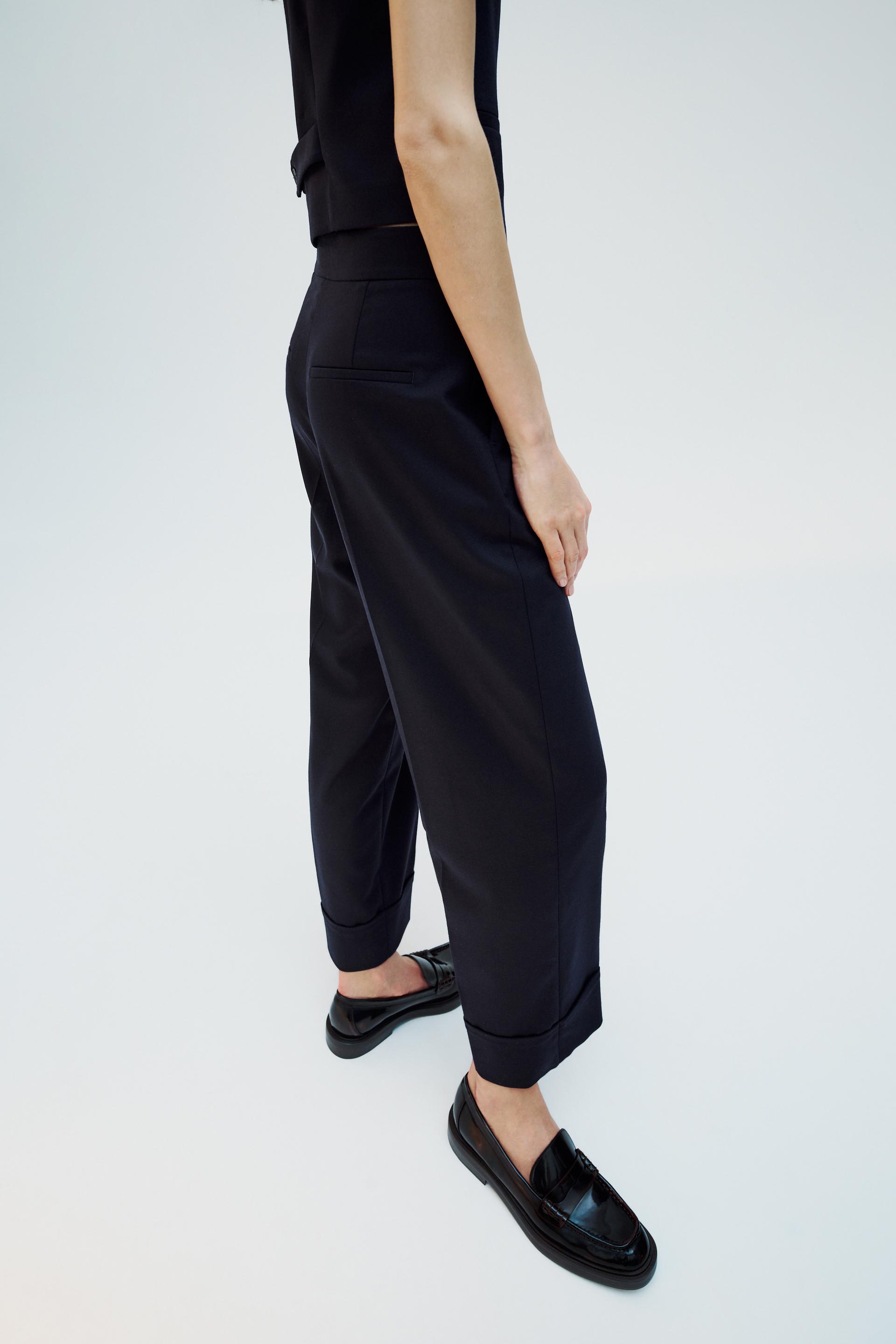 Ladies Navy Blue Work Trousers  Straight Leg Trousers Womens – Salonwear