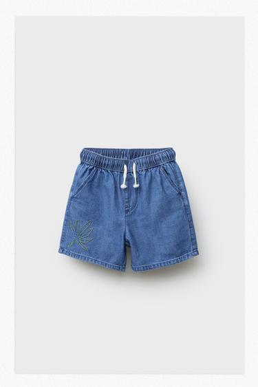 BERMUDA DENIM PALMERA BORDADA - Azul de Zara