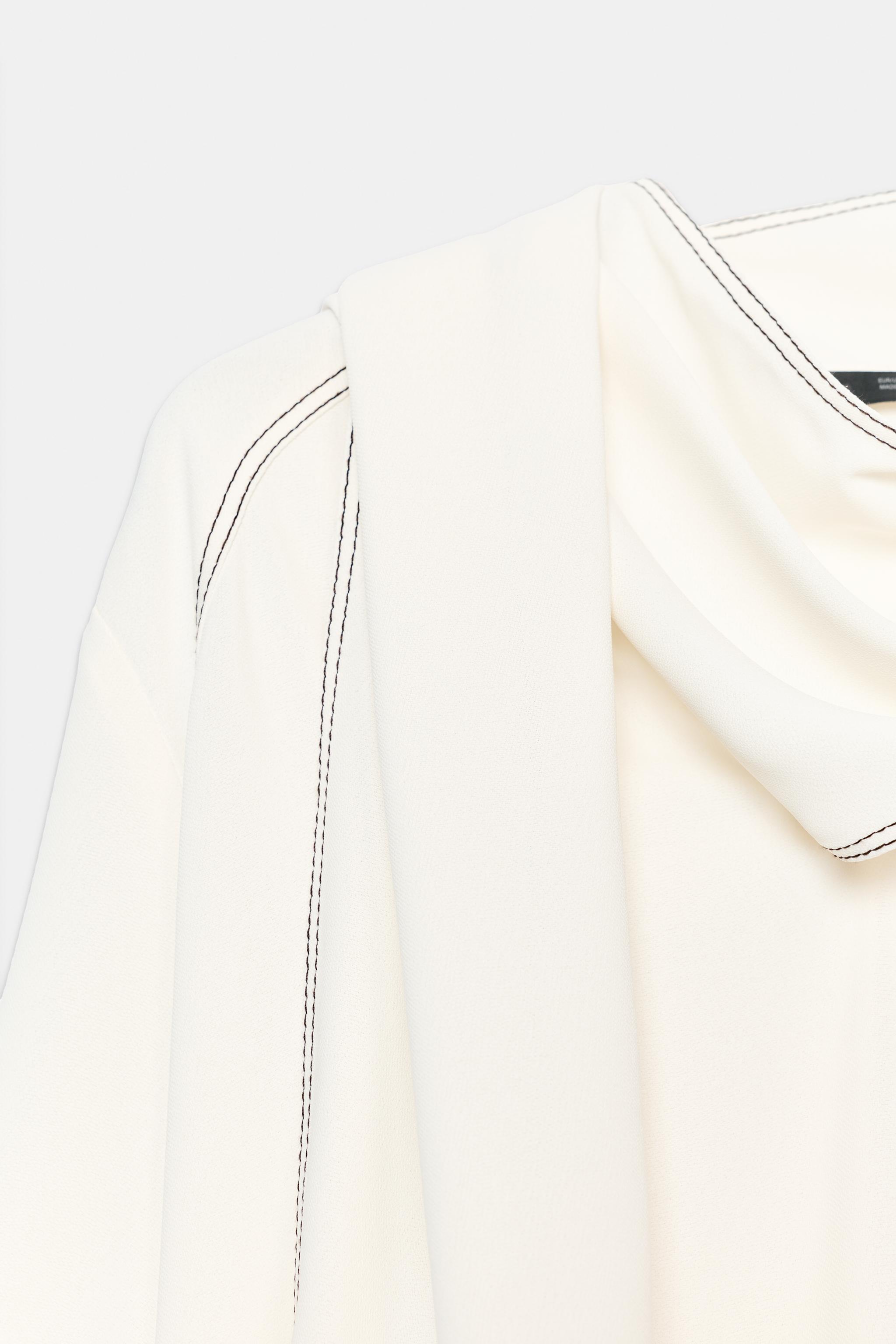 CONTRAST STITCH SCARF BLOUSE