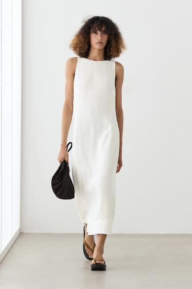Zara 100% linen halter dress - White - Image 0