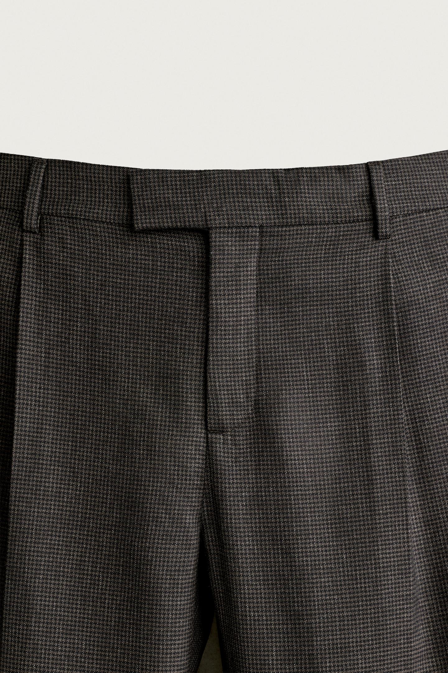 Мужские брюки Zara Wool-Blend Houndstooth Suit, цвет: Чёрный / Коричневый — фото 7
