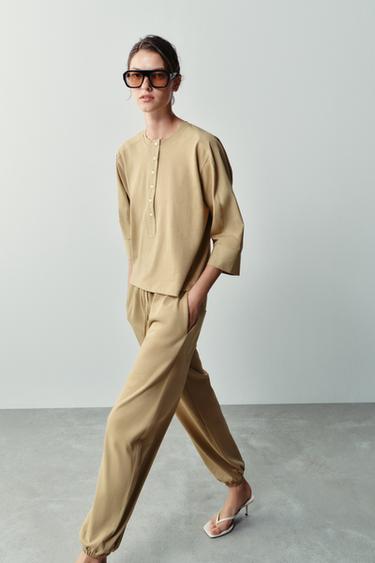 Zara COMBINED JOGGER TROUSERS - taupe brown