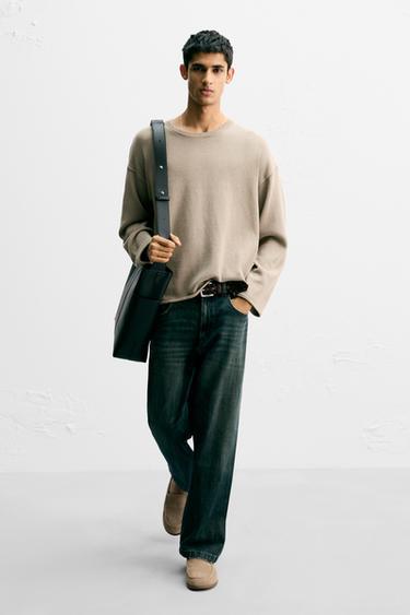 Zara LEATHER LOAFERS - Beige