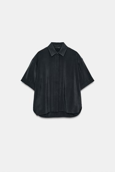 SHORT SLEEVE FLOWING SHIRT - Black by Zara
