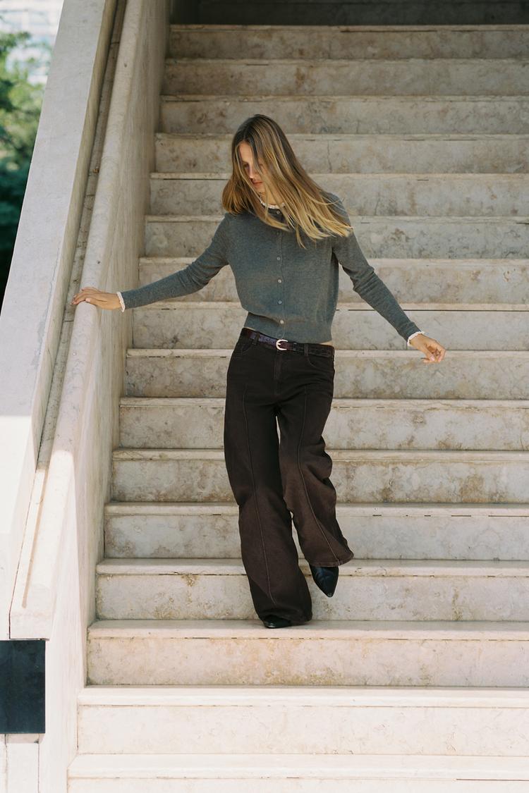 GIACCA IN MAGLIA COMBINATA CON PIZZO Grigio ZARA Italia Italy