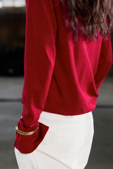 GILET EN MAILLE FINE - Rouge foncé de Zara - Image 3