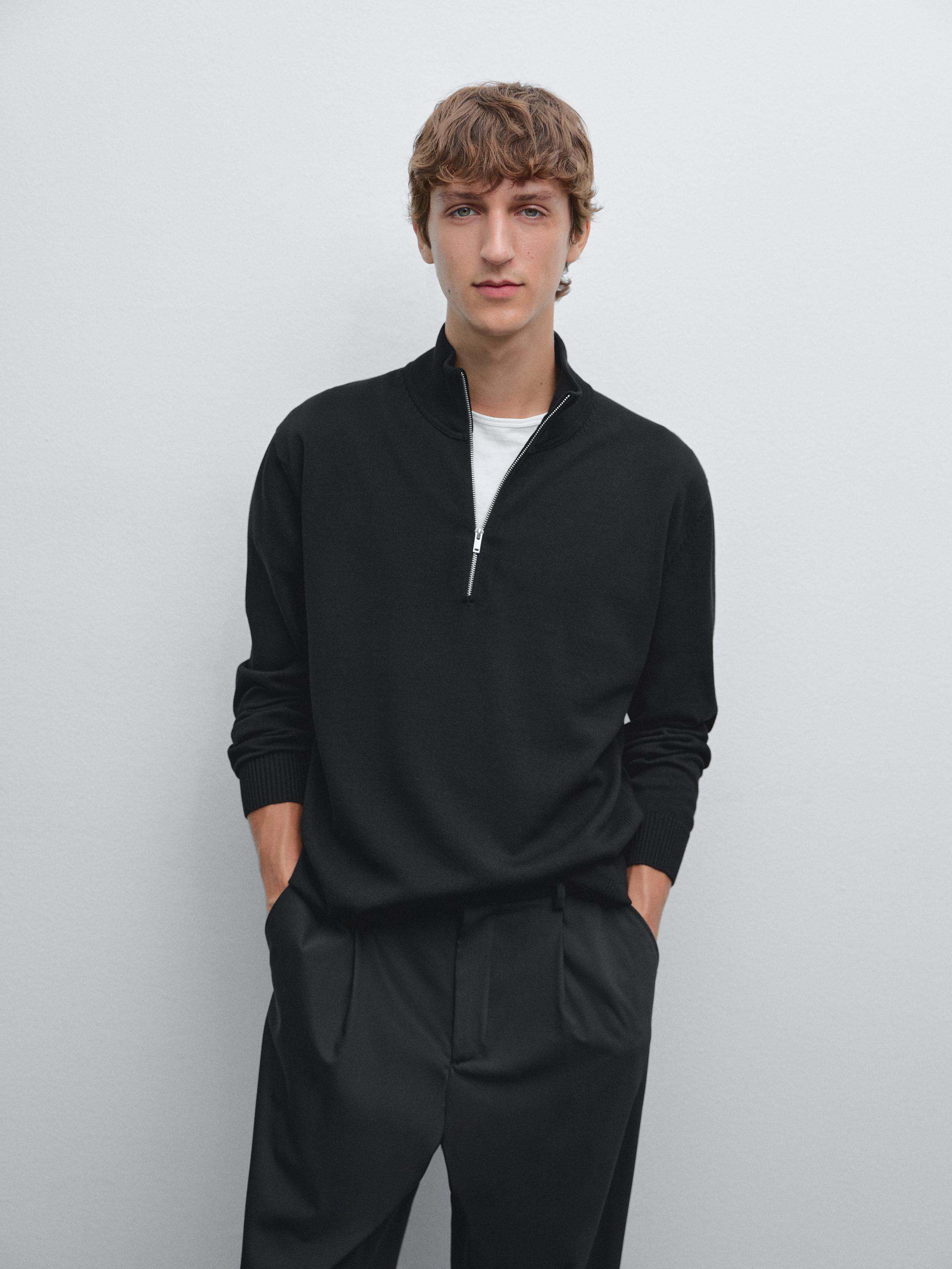 Mock neck knit sweater with zip