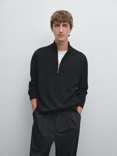 Zara Mock neck knit sweater with zip - Black