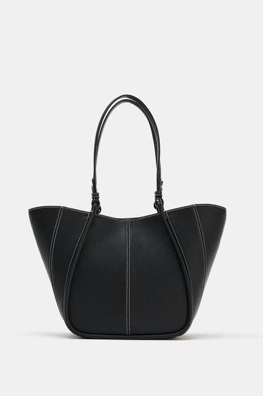 Zara MINI SHOPPER WITH TOPSTITCHING - Black