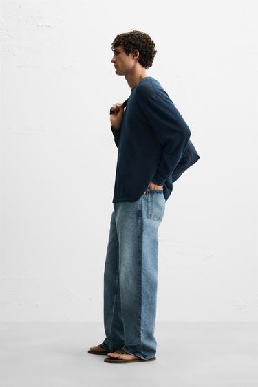 100% LINEN SWEATER - Navy blue by Zara - Image 4