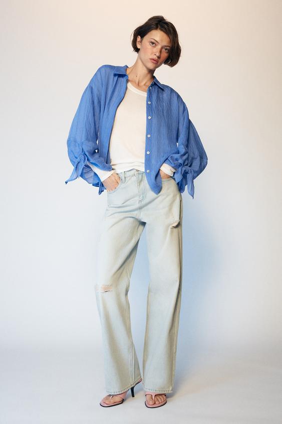 JEANS Z1975 STRAIGHT TIRO MEDIO ROTOS - Azul claro de Zara - Imagen 0