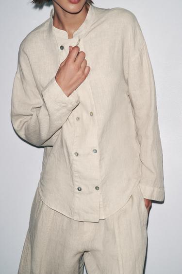 100% LINEN OVERSHIRT ZW COLLECTION - Light beige by Zara - Image 2