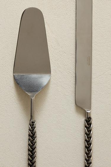 CAKE SLICE AND KNIFE SET WITH METAL BRAIDED HANDLE - Steel by Zara