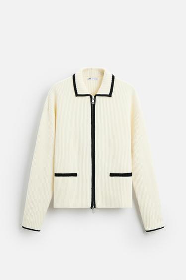 Zara 撞色開襟衫 - 裸色